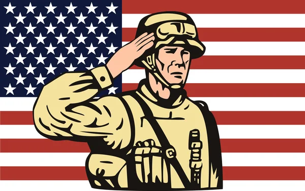 Soldado americano saludando — Vector de stock