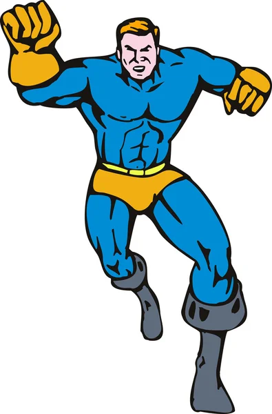 Cartoon super hero running punching — Stock Vector