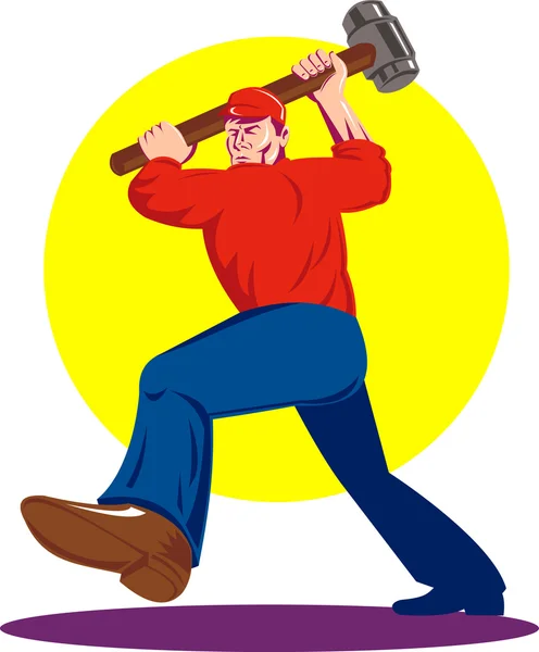 Travailleur au travail avec marteau de traîneau — Image vectorielle