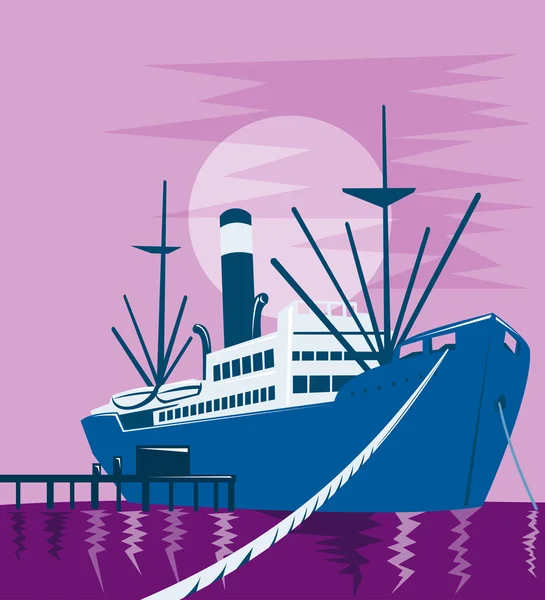 Passagier vrachtschip aan het dokken of pier — Stockvector
