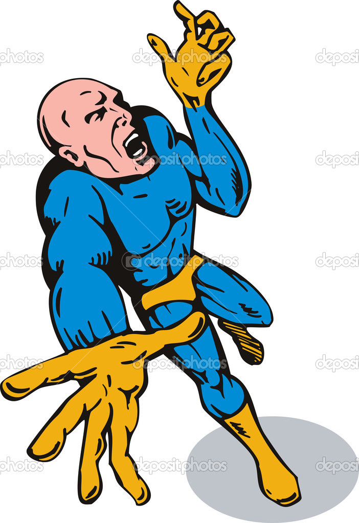Cartoon super hero running punching