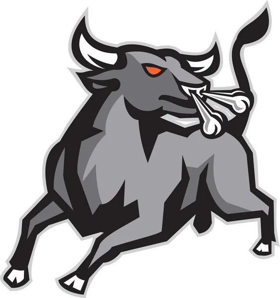 Raging Bull Attacking Charging Retro — Stock Vector