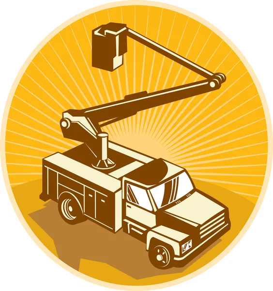 Cherry picker emmer vrachtwagen toegang apparatuur retro — Stockvector