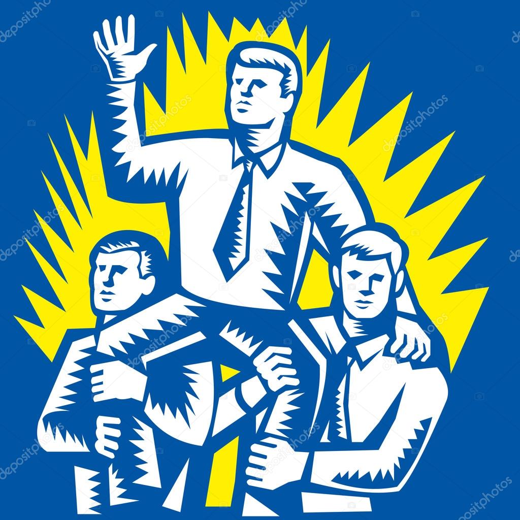 Businessman Leader Prop Up Shoulders Woodcut