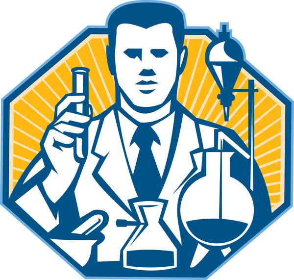 Naukowiec chemik analityk laboratorium retro — Wektor stockowy