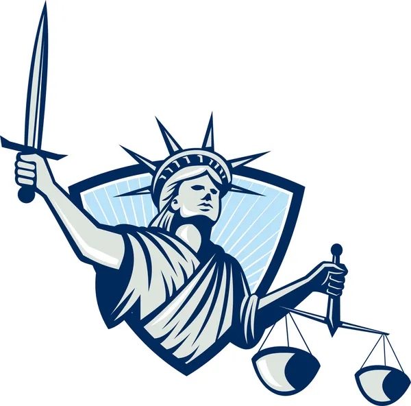 Statue of Liberty Holding Scales Justice Sword — Stock Vector