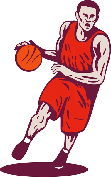 Basket spelaren dribbling bollen retro — Stockový vektor
