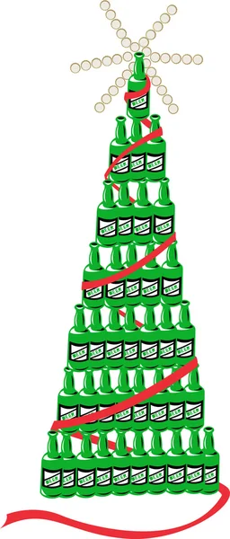 Botella de cerveza Árbol de Navidad Retro — Vector de stock