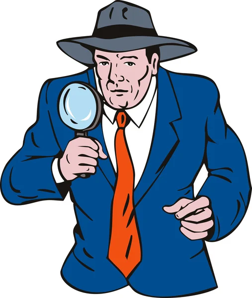 Detective con lupa — Vector de stock