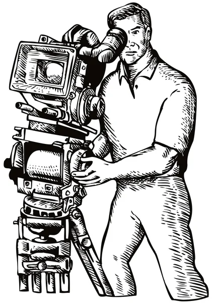 Cameraman Movie Director Filming Vintage Camera — Stock Vector