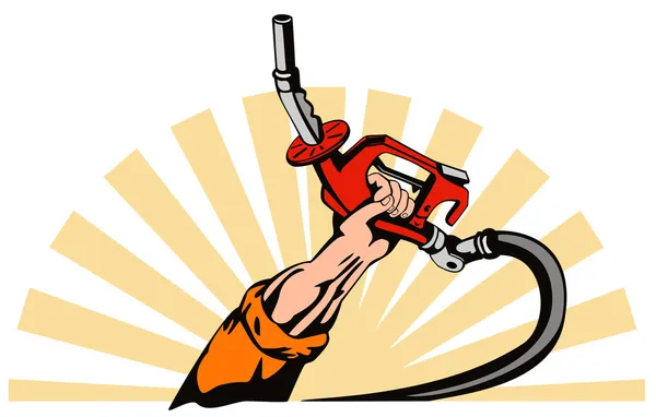 Ruka drží plyn palivové čerpadlo tryska — Stockový vektor