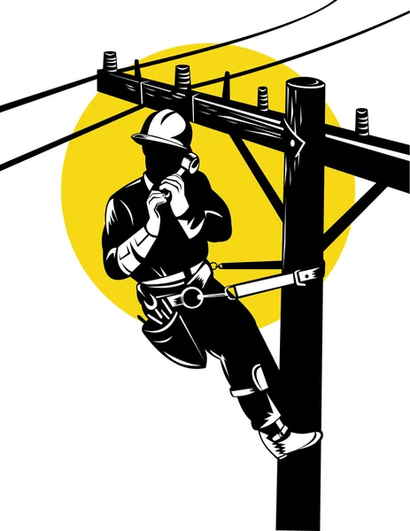 Power Lineman on Phone — Stock Vector