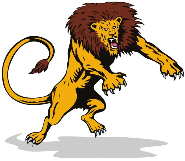 Lion Big Cat Attacking Retro — Stock Vector