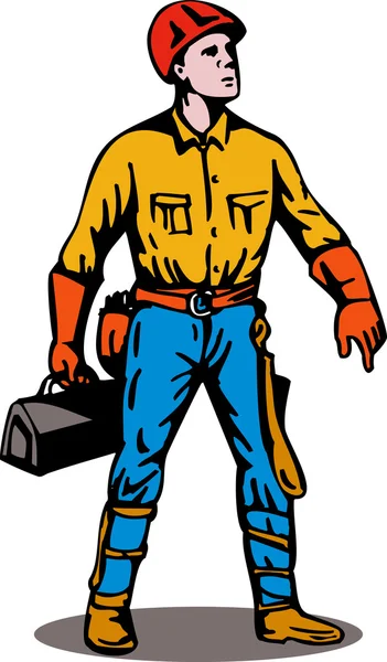 Lineman em pé com caixa de ferramentas — Vetor de Stock