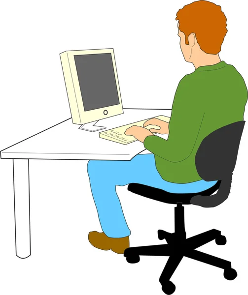 Man Typing Computer — Stock Vector