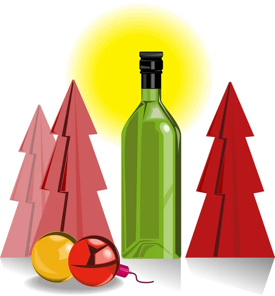 Víno láhev strom cetky — Stockový vektor