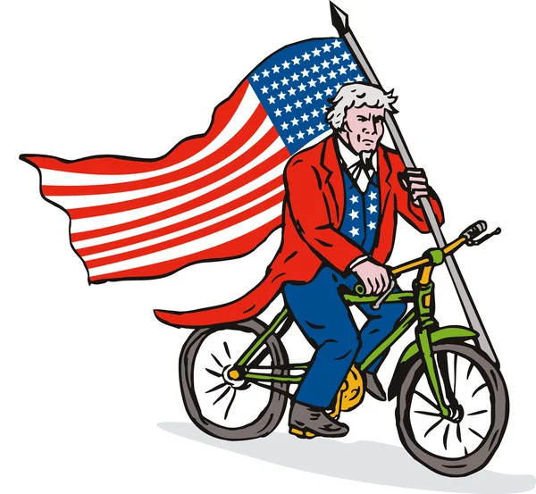 Uncle sam rijden fiets — Stockvector