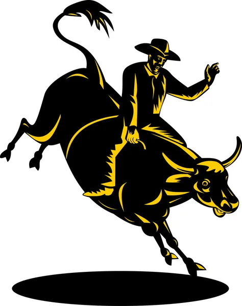 Rodeo cowboy toro equitazione retrò — Vettoriale Stock