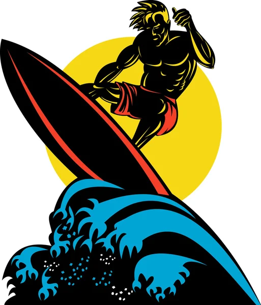 Surfer Wave Retro — Stock Vector