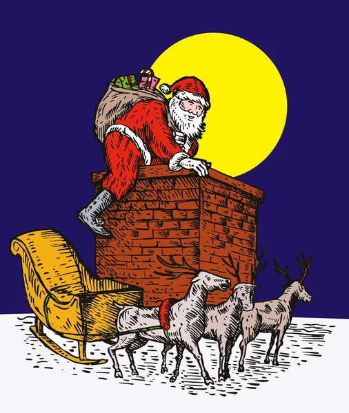 Papá Noel sobre la chimenea — Vector de stock