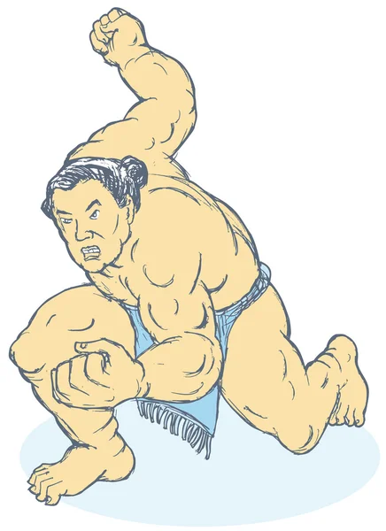 Japonés Sumo luchador lucha postura — Vector de stock