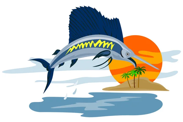 Pesce vela salto isola sfondo retrò — Vettoriale Stock