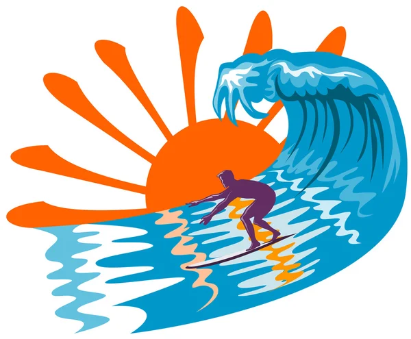 Surfer Wave Retro — Stock Vector