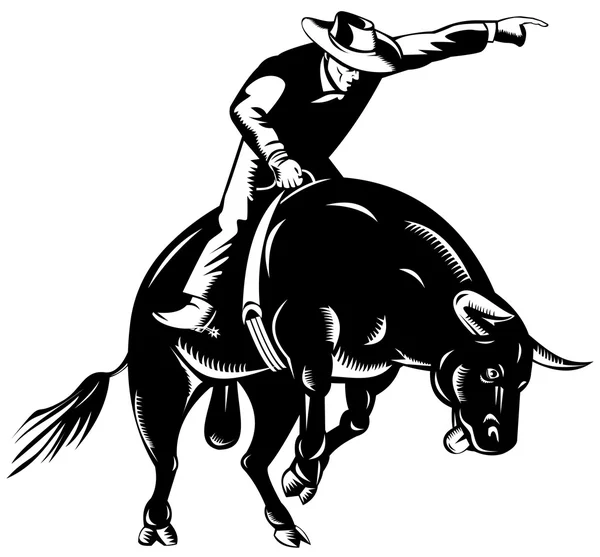 Rodeo vaquero toro montar retro — Vector de stock