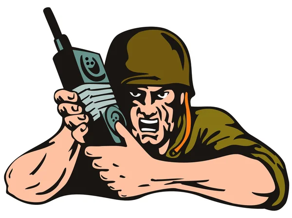 Soldier with Radio — Stock Vector