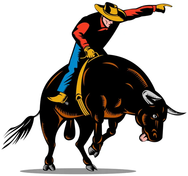 Rodeo Cowboy Bull Riding Retro — Stock Vector