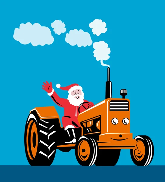 Santa Claus Driving Tractor — Stock Vector