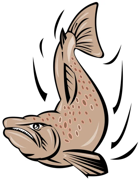 Angry Salmon Fish Jumping Retro — Stock Vector
