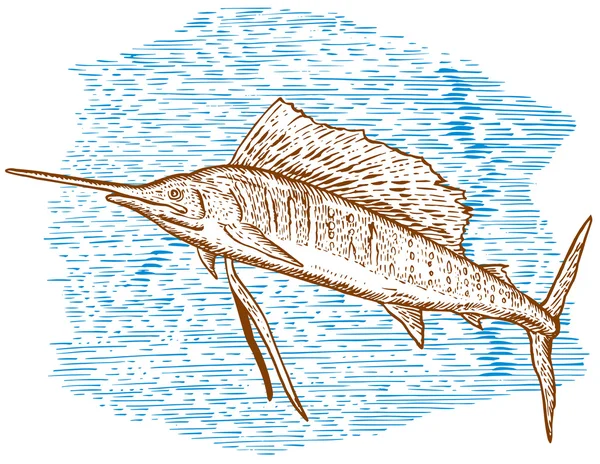 Yelken balığı balık atlama kroki — Stok Vektör