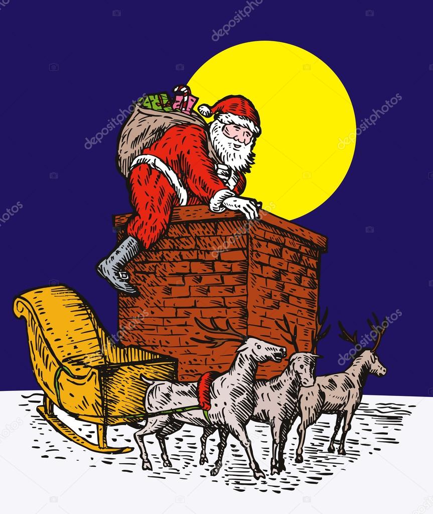 Santa Claus Over Chimney