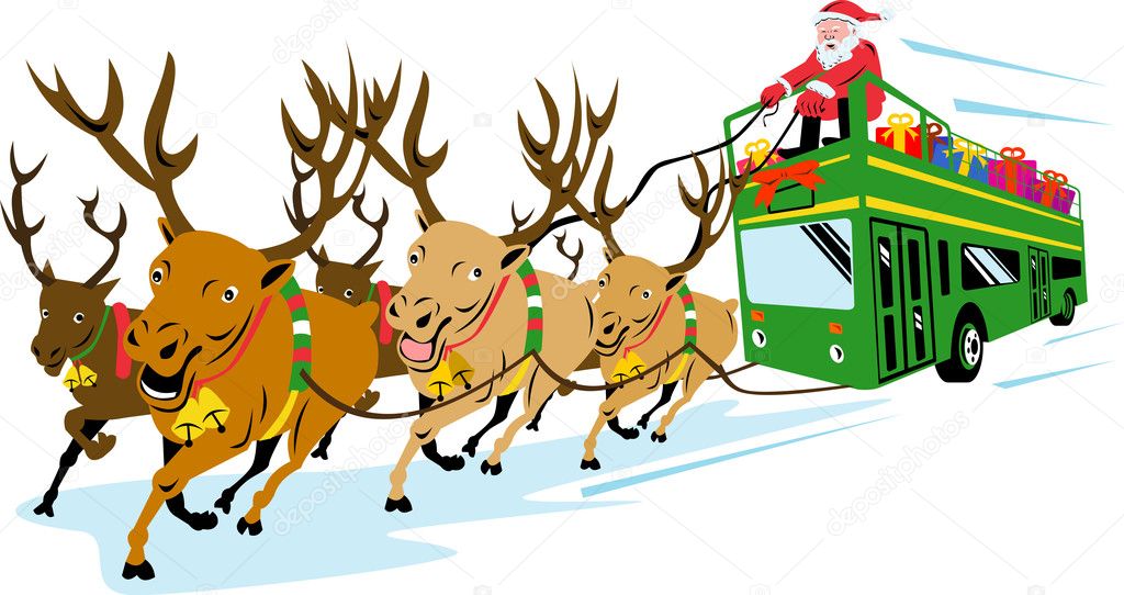 Weihnachtsmann fährt Bus - Vektorgrafik: lizenzfreie Grafiken