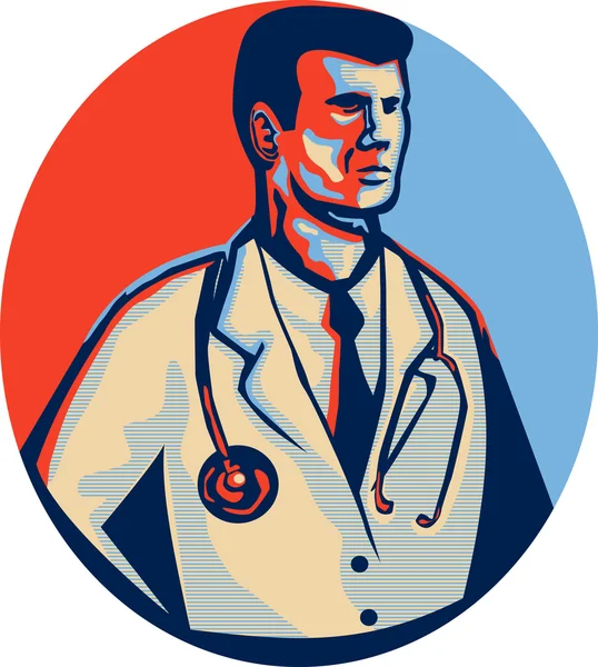 Doctor Stethoscope Standing Retro — Stock Vector