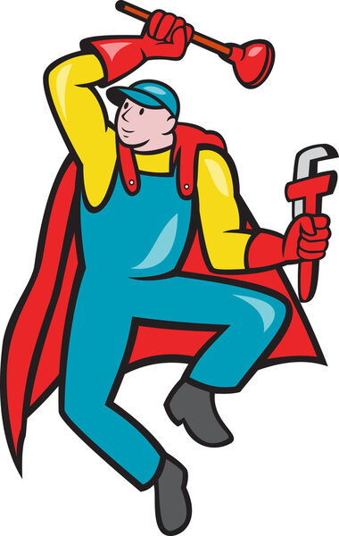 Super Plumber Plunger Wrench Cartoon