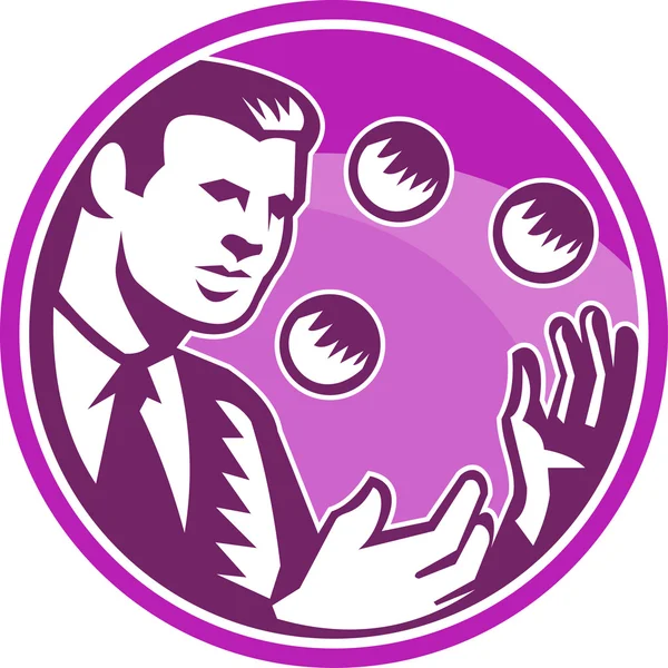 Zakenman jongleur jongleren ballen retro — Stockvector