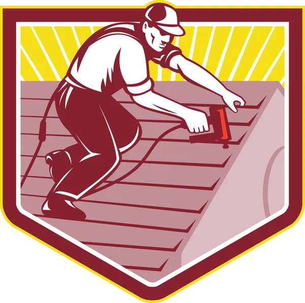 Roofer Roofing Trabalhador Retro — Vetor de Stock