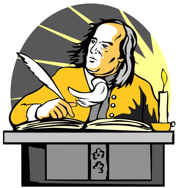 Ben Franklin Writing Retro — Stock Vector