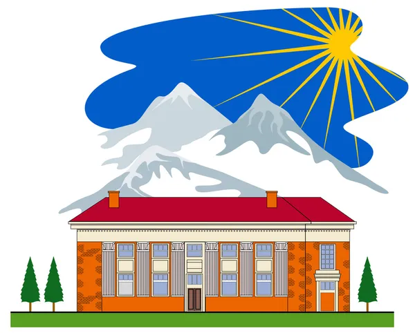 Casa de ladrillo Montañas — Vector de stock