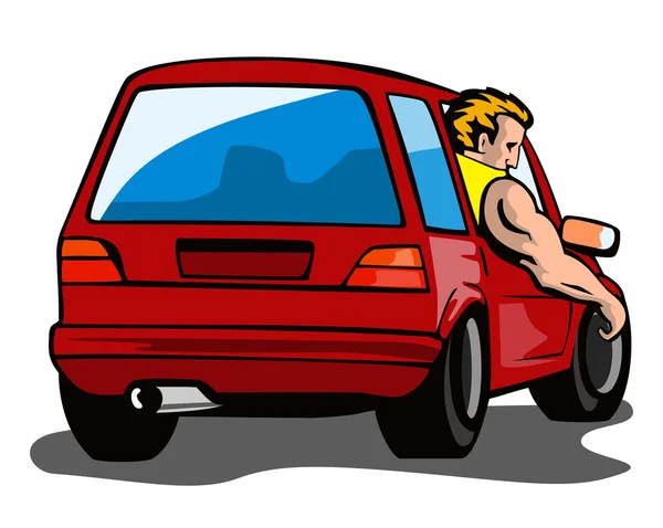 Red Car Station Wagon con el hombre — Vector de stock