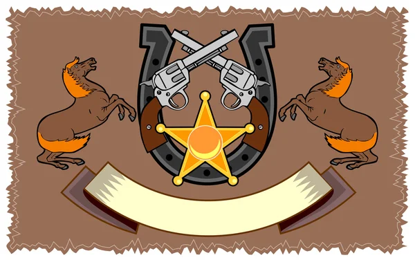 Colt 45 en hoefijzer embleem — Stockvector