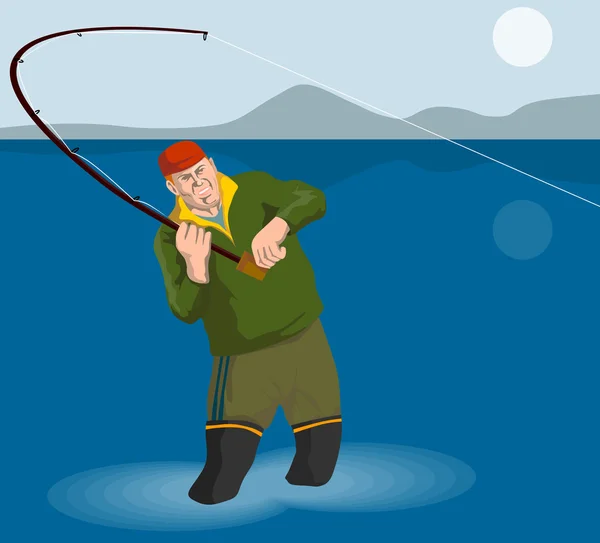 Voler la baguette de pêcheur et la bobine retro — Image vectorielle