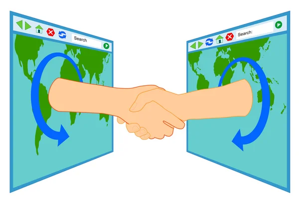 Internet Handshake Over Window — Stock Vector