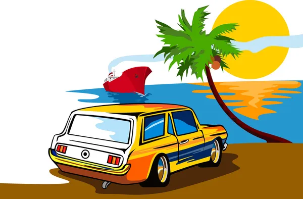 Ford Mustang Station Wagon Beach — Stock Illustration Ford Mustang Station Wagon Beach Royalty Free Stock Vectors
