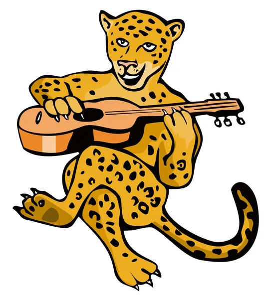 Jaguar Playing Guitar Cartoon — Stock Vector