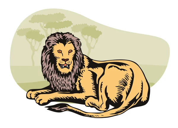 Lion Big Cat Retro — Stock Vector