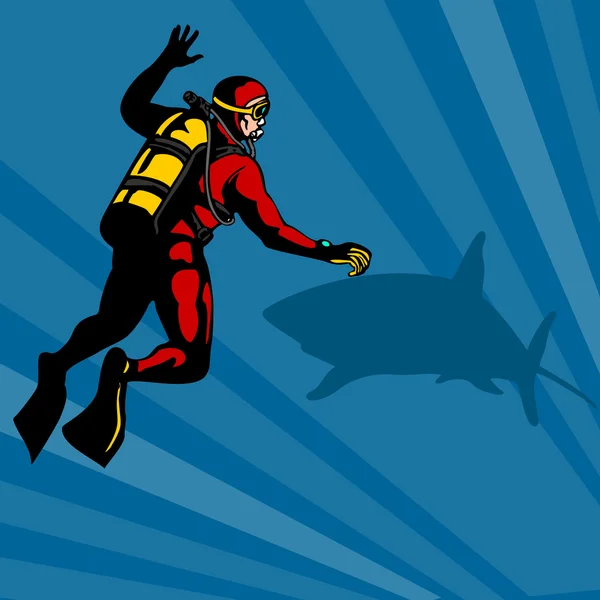 Scuba diver en shark — Stockvector