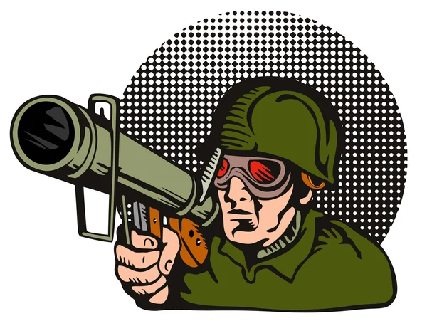 Soldado apuntando a Bazooka — Vector de stock